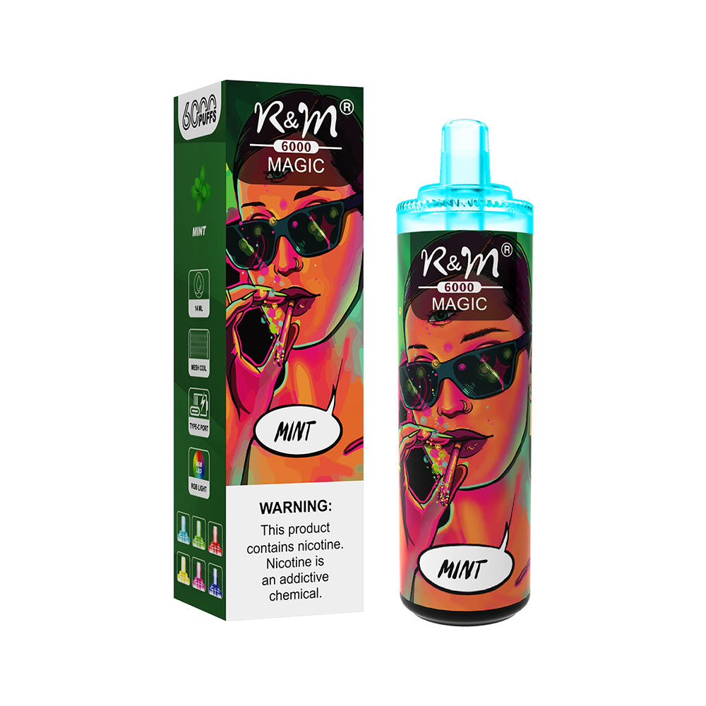Logo personnalisé RVB FLASS LUMIÈRE MAISE CIIL RECHARGable 2% 5% SALT Nicotine 6K Puffes R&M Magic Disposable Vape Pen Cigarette E Cigarette 