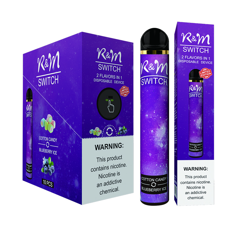 Commutateur R & M (Double Saveurs) 2000 Puffs 6% Dispositif jetable à la nicotine Vape | Coton Candy / Blueberry Ice